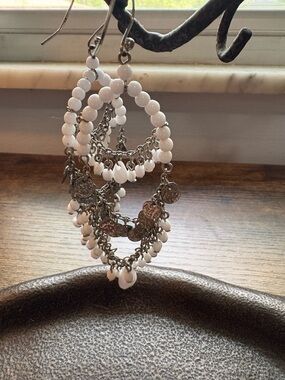 Gypsy style White Beaded Dangle Earrings